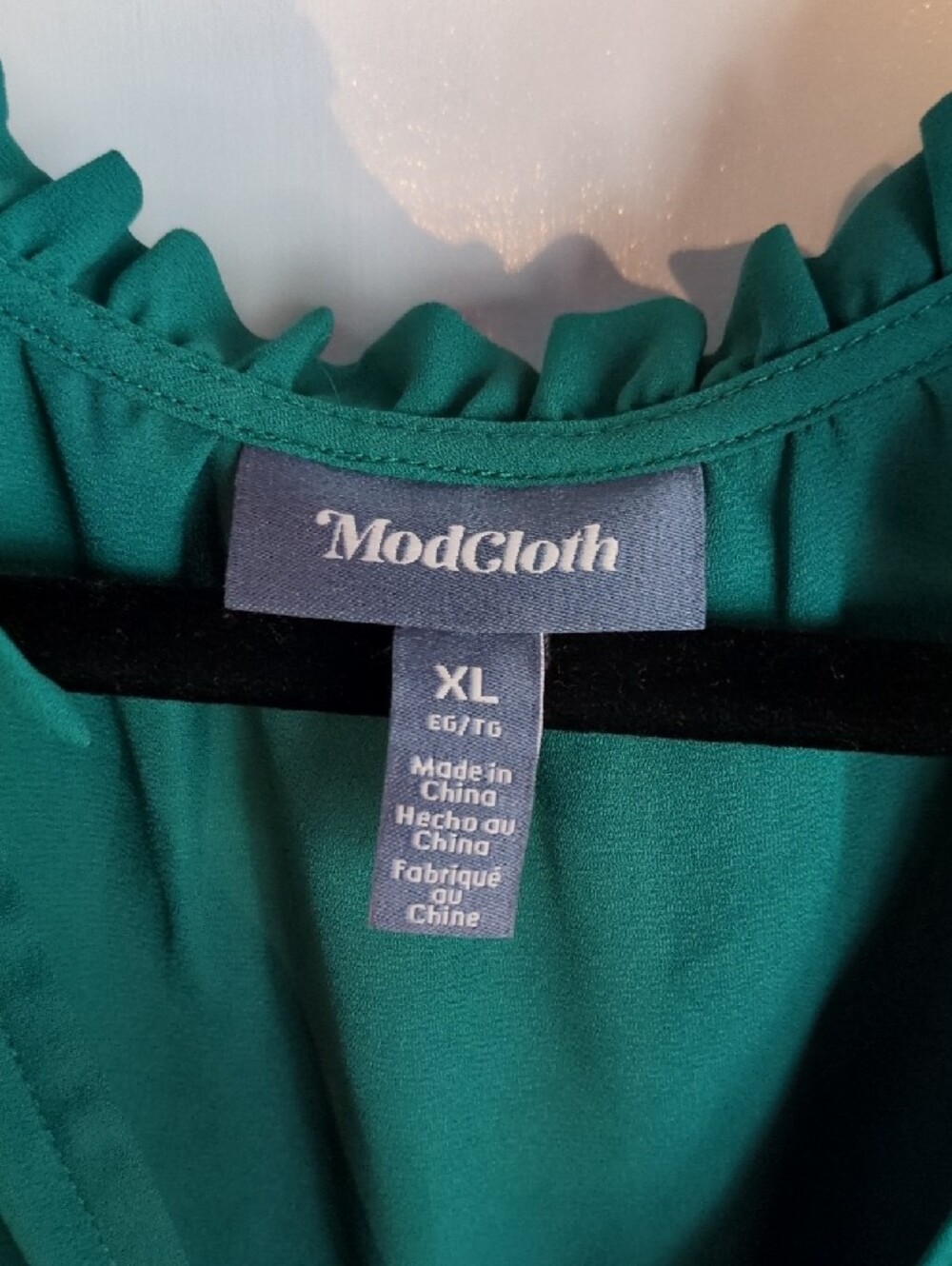 ModCloth Teal Green Ruffle-Neck Long Sleeve Dress - Picture 2 of 8